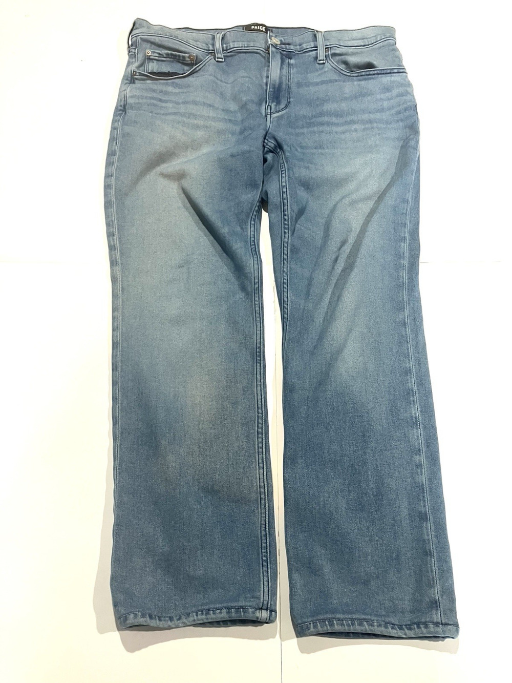 Paige Normandie Straight Jeans Mens 34 (Fits 35x27) Light Wash Blue Stretch